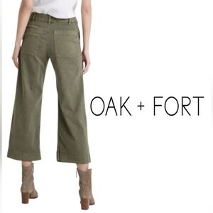 Oak + Fort Olive Green Wide Leg Cropped Jeans